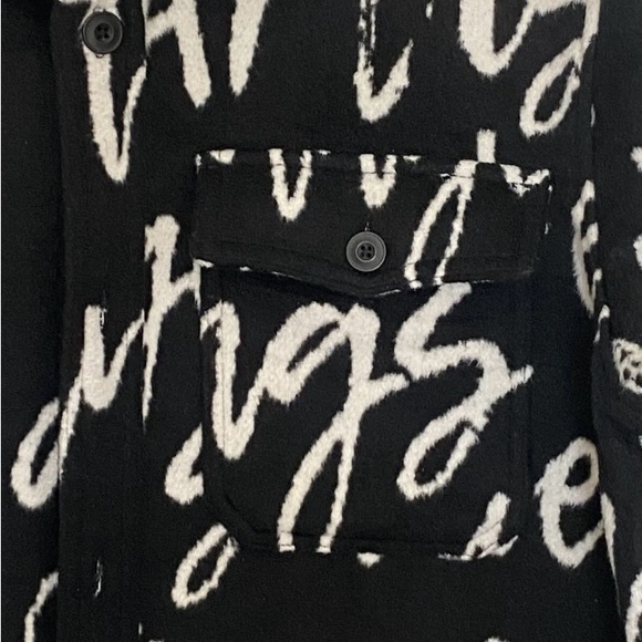 Zara Men’s Black/White Graffiti Print Fleece Jacket Letter Motif size XL - Picture 5 of 12